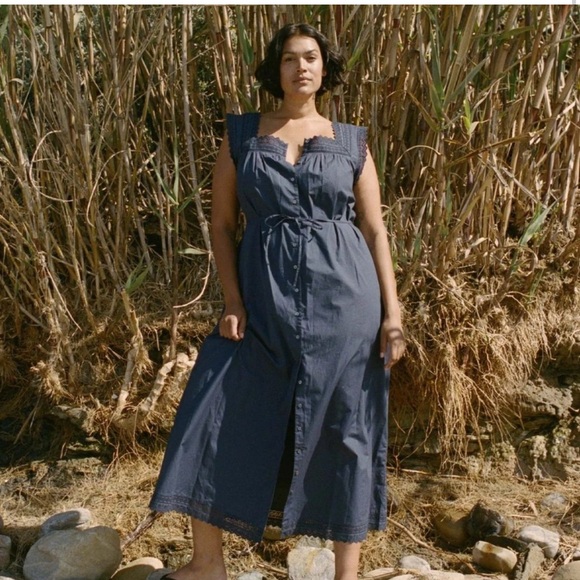 DOEN Saison Broderie Anglaise-trimmed Organic Cotton-poplin Midi Dress  XXS - Picture 14 of 15